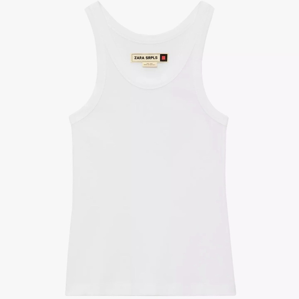 ZARA White Ribbed Tank Top - Slim Scoop Neck